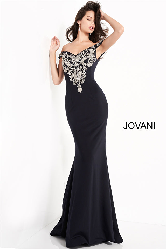 Off The Shoulder Embroidered Evening Dress By Jovani -02576