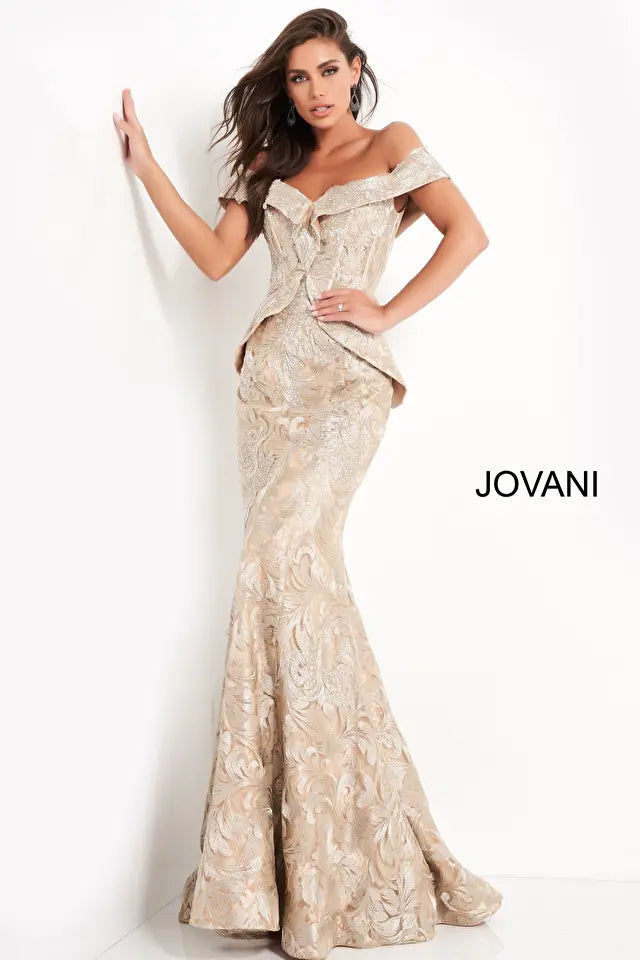 Jovani -02762 Embellished Off the Shoulder Mermaid Dress