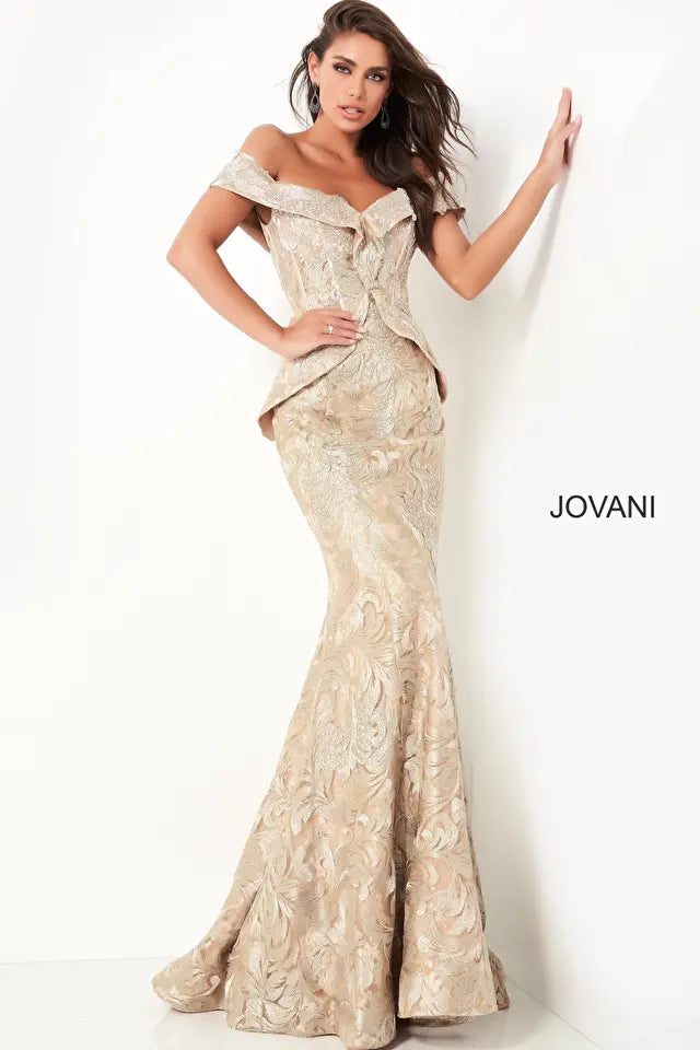 Jovani -02762 Embellished Off the Shoulder Mermaid Dress