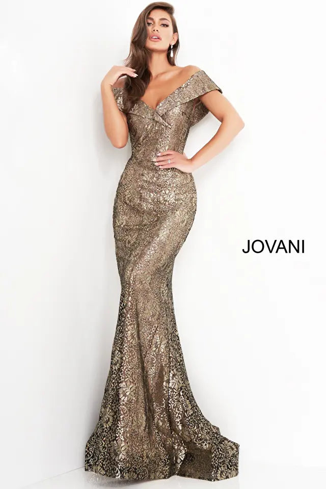 Jovani -02920 Fitted V neck Evening Dress