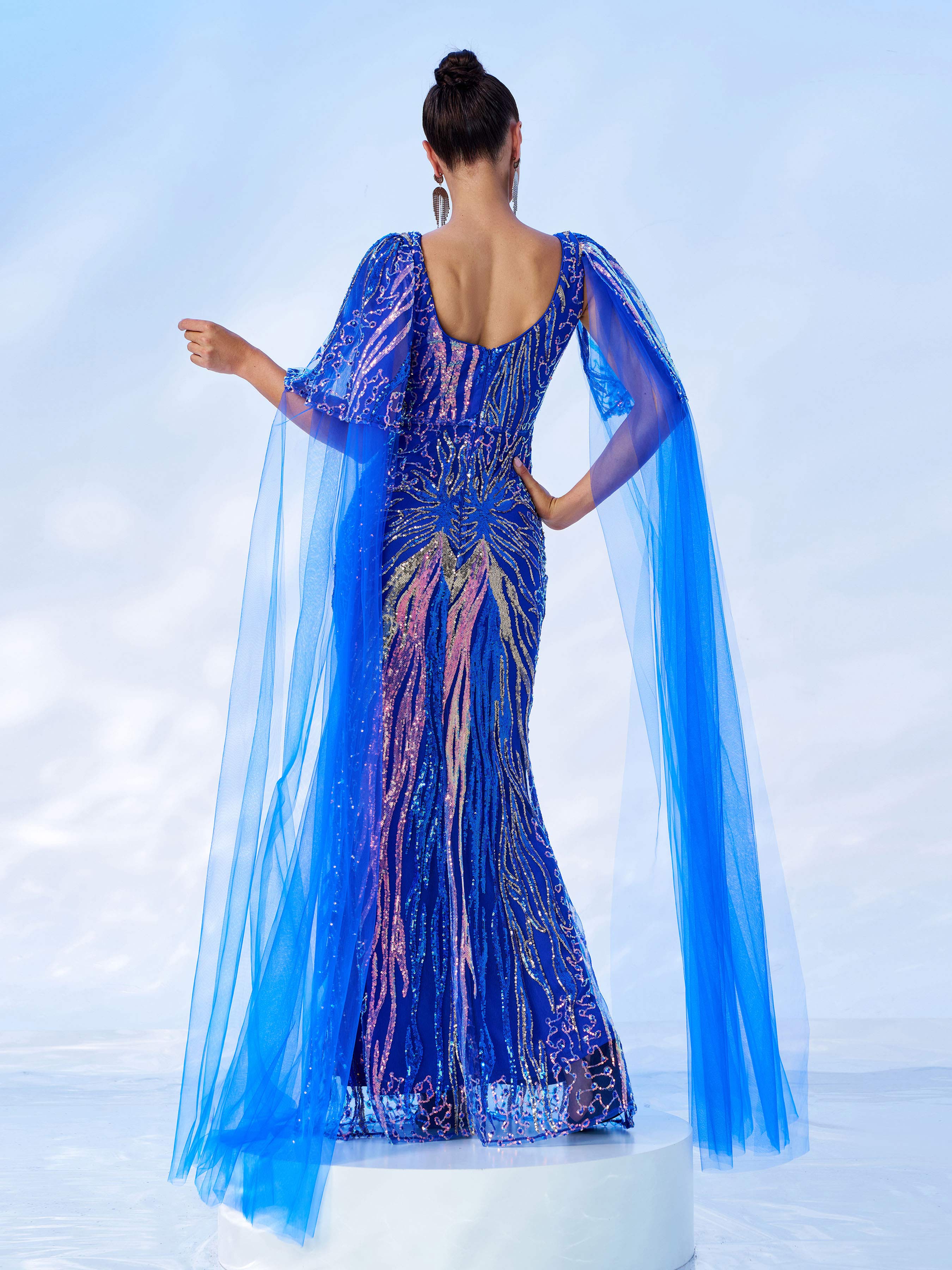 Azina -GM00442 V Neck Sequin Mermaid Evening Gown