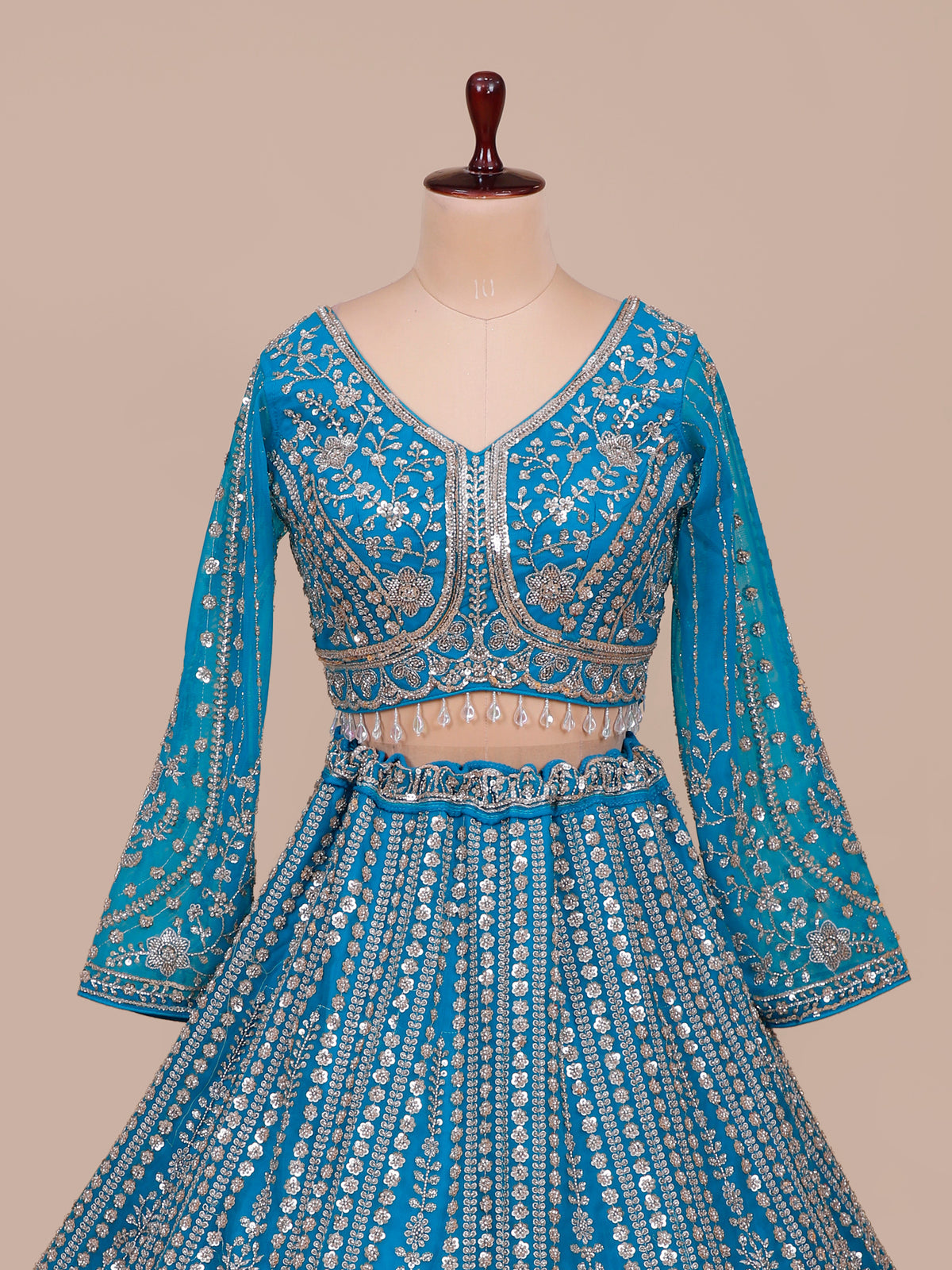 MyFashion KLS-2489 Rama Blue Noorani Flare Net Lehenga