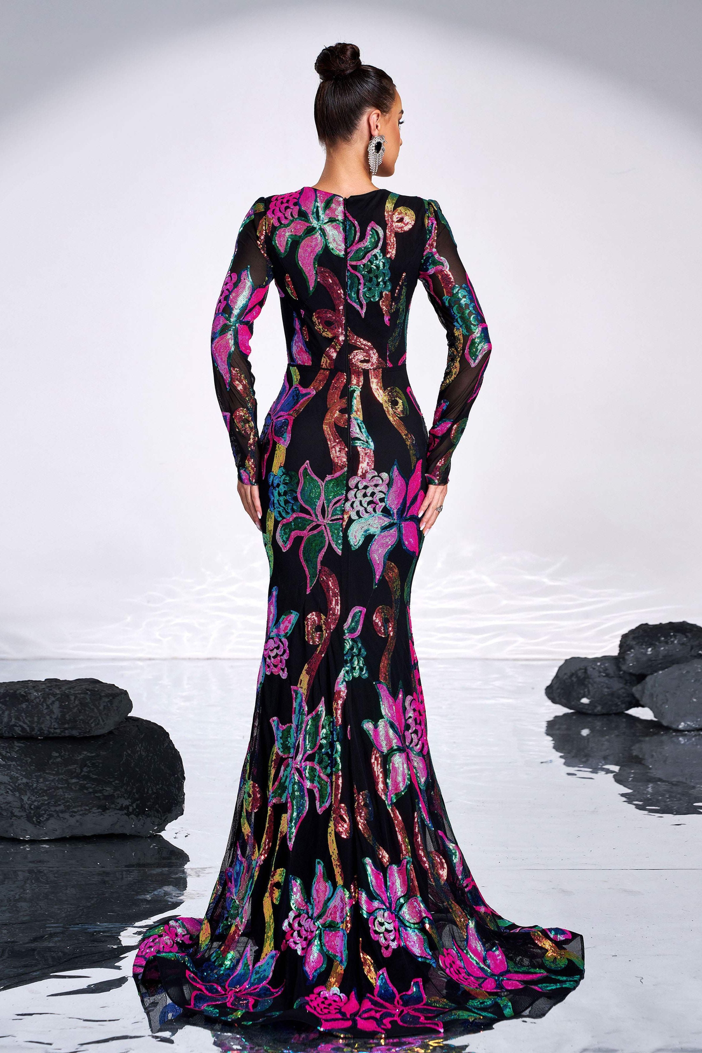Azina -DH80214 Long Sleeves Dress With Colorful Sequins