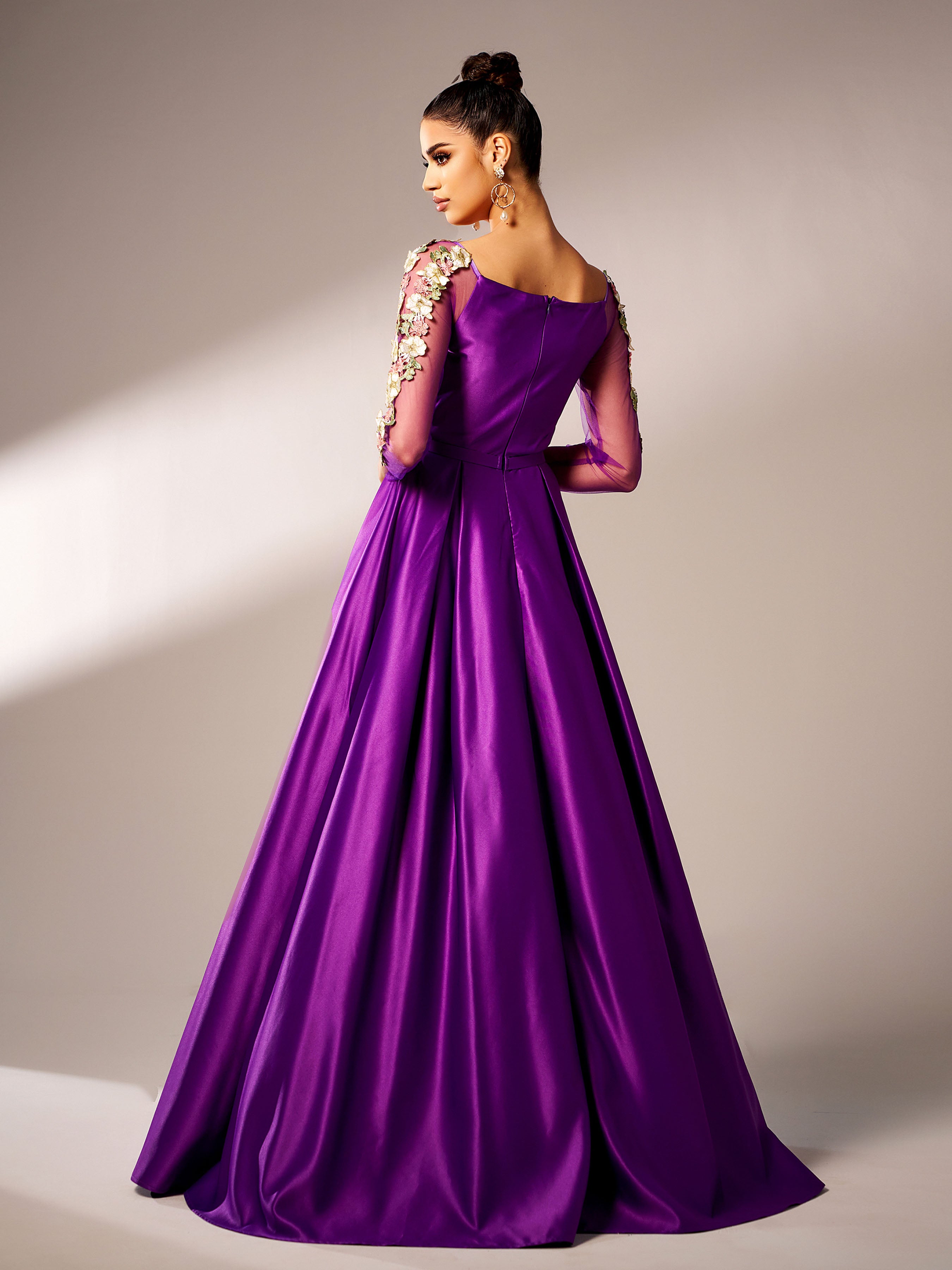 Azina -GM90144 Long Sleeve Square Satin A-line Gown