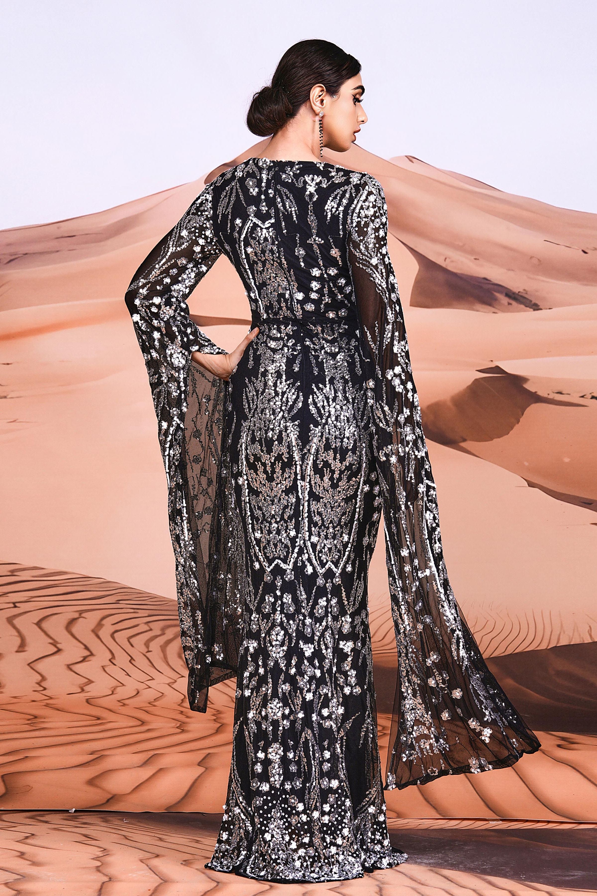 Azina -MES00404 Long Sleeve Mermaid Sequin Gown