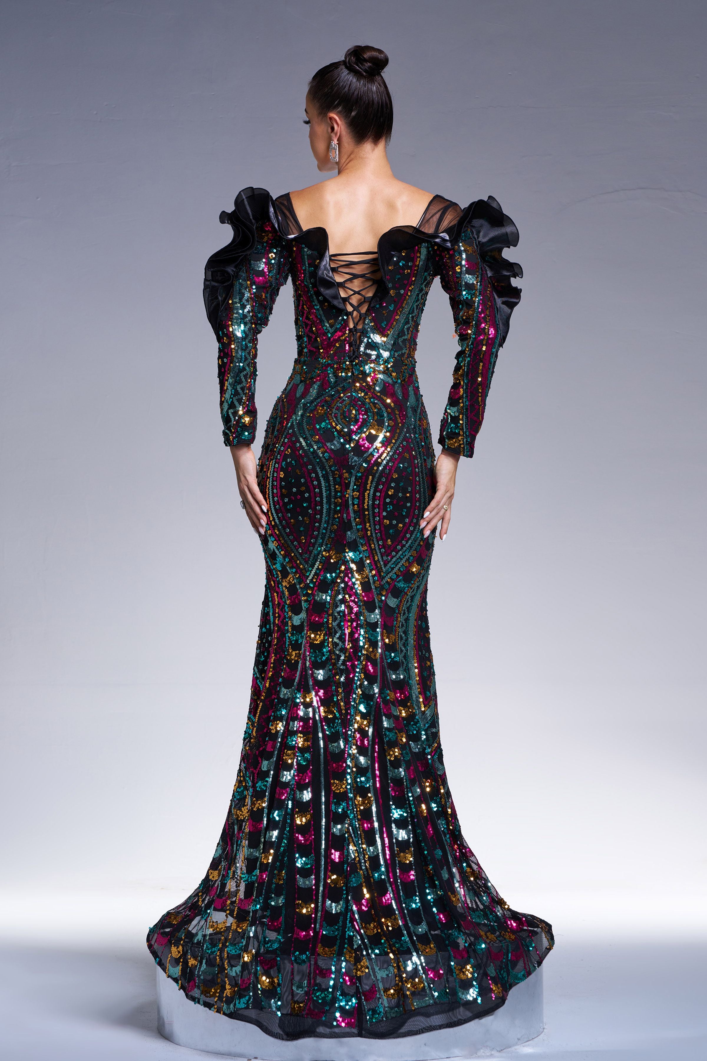 Azina -DH80242 Ruffled Sequin Mermaid Formal Dress