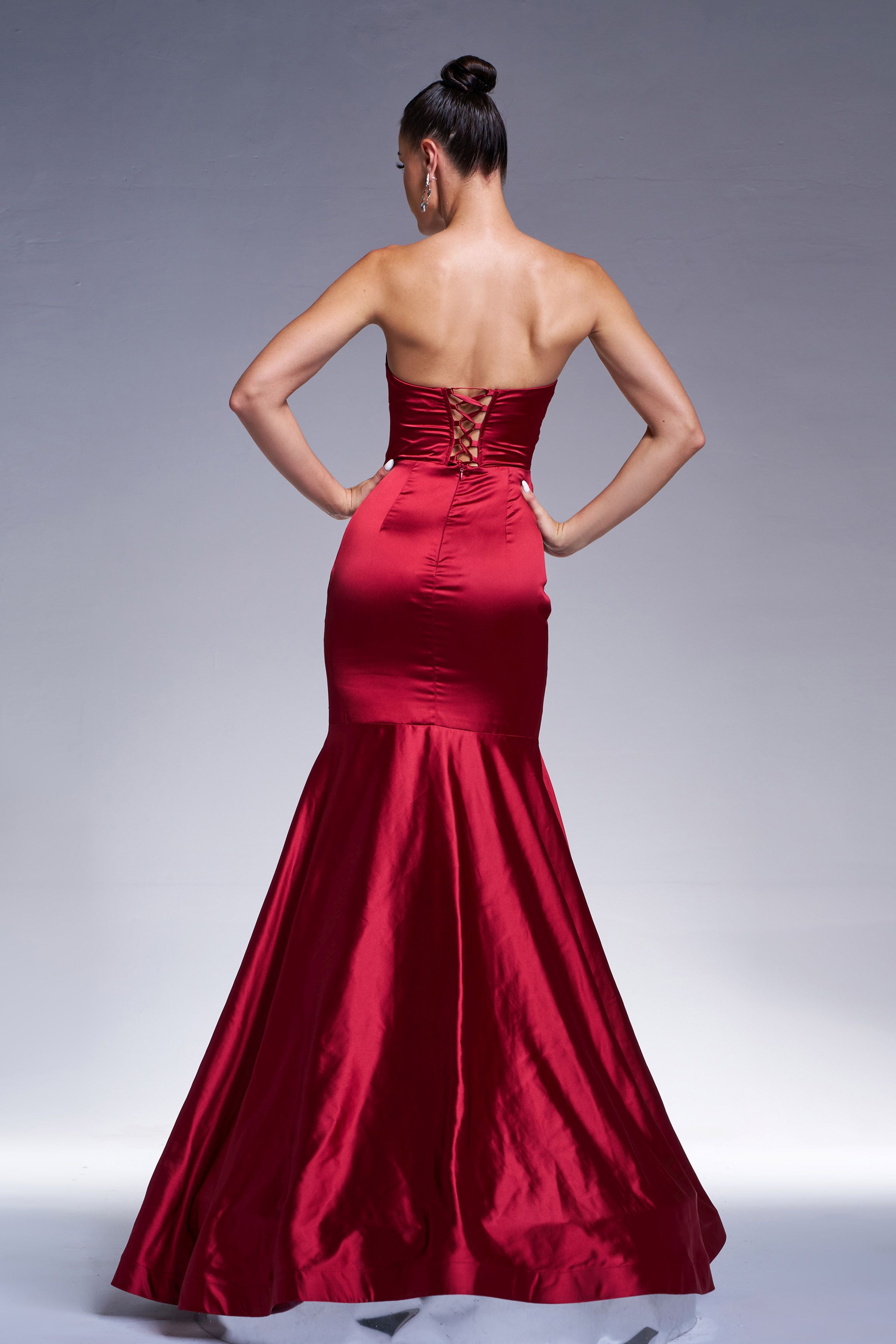Azina -RX70101 Fitted Mermaid Mikado Gown With Beaded Strapless Neckline