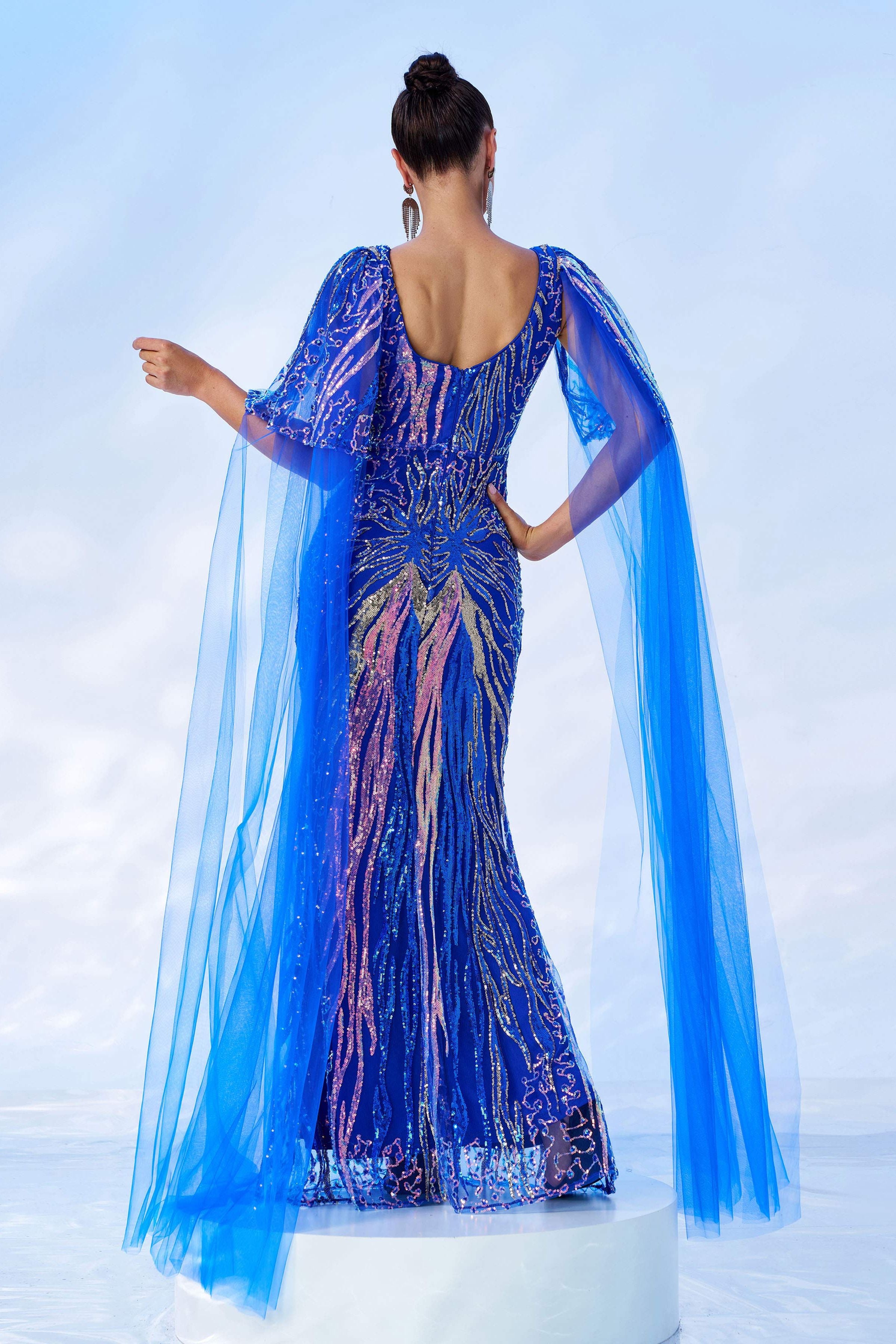 Azina -GM00442 V Neck Sequin Mermaid Evening Gown