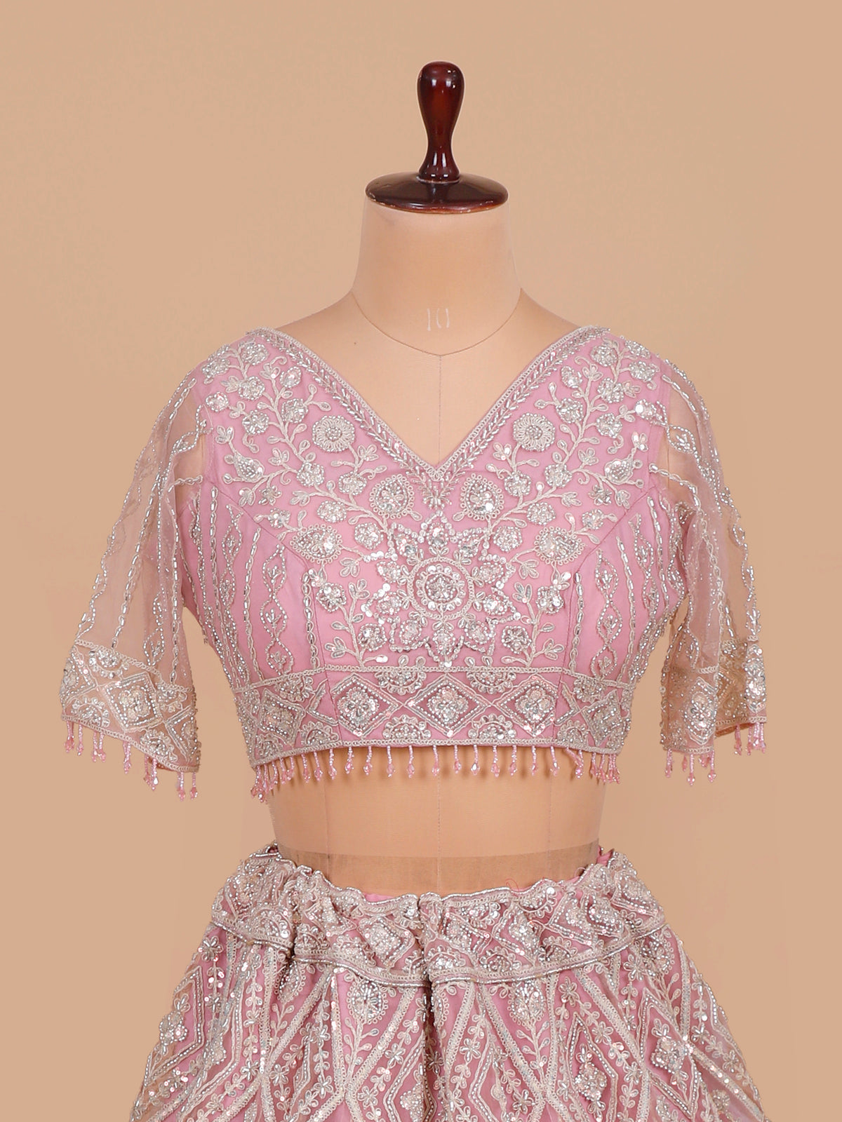 MyFashion KLS-2565 Light Pink Beads & Sequin Embellished Net Lehenga