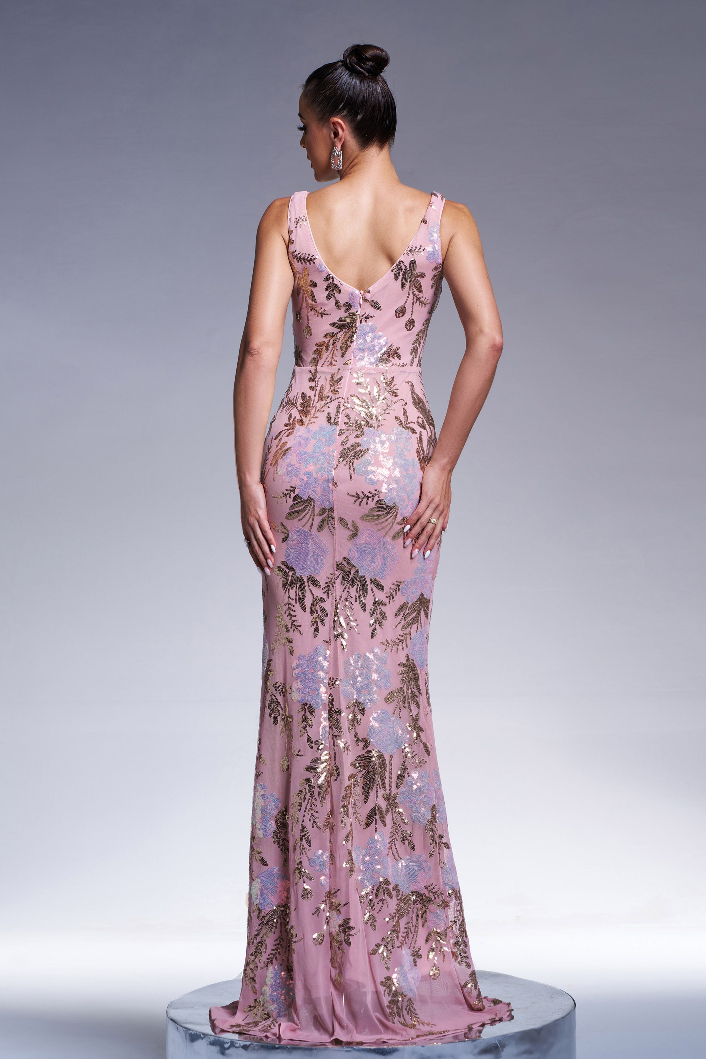 Azina -XJ1986 Floral Sleeveless Sequin Evening Dress