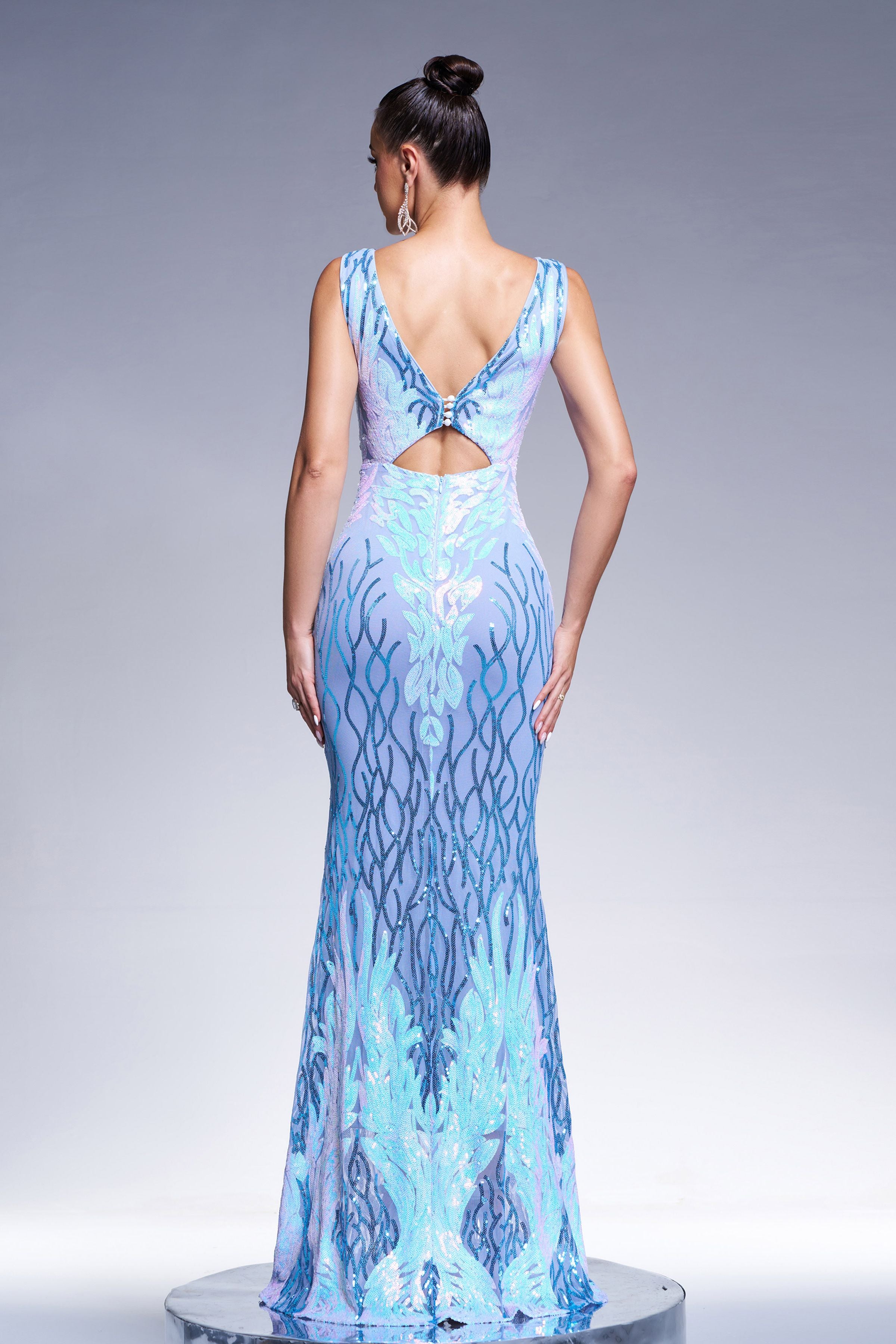 Azina -M01080 V-neck Sequin Mermaid Prom Dress