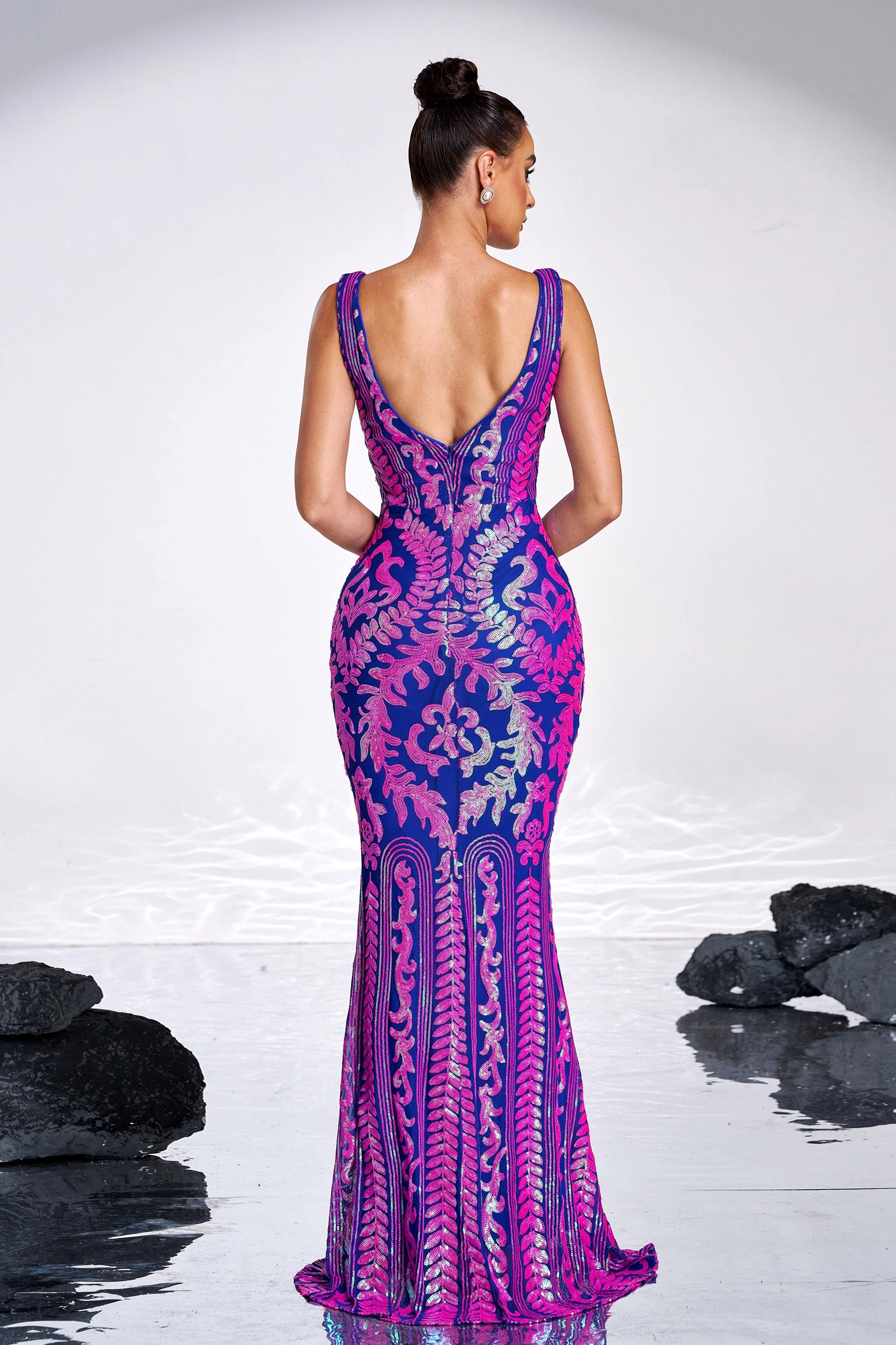 Azina -XJ2305 V Neck Sleeveless Tribal Sequin Dress
