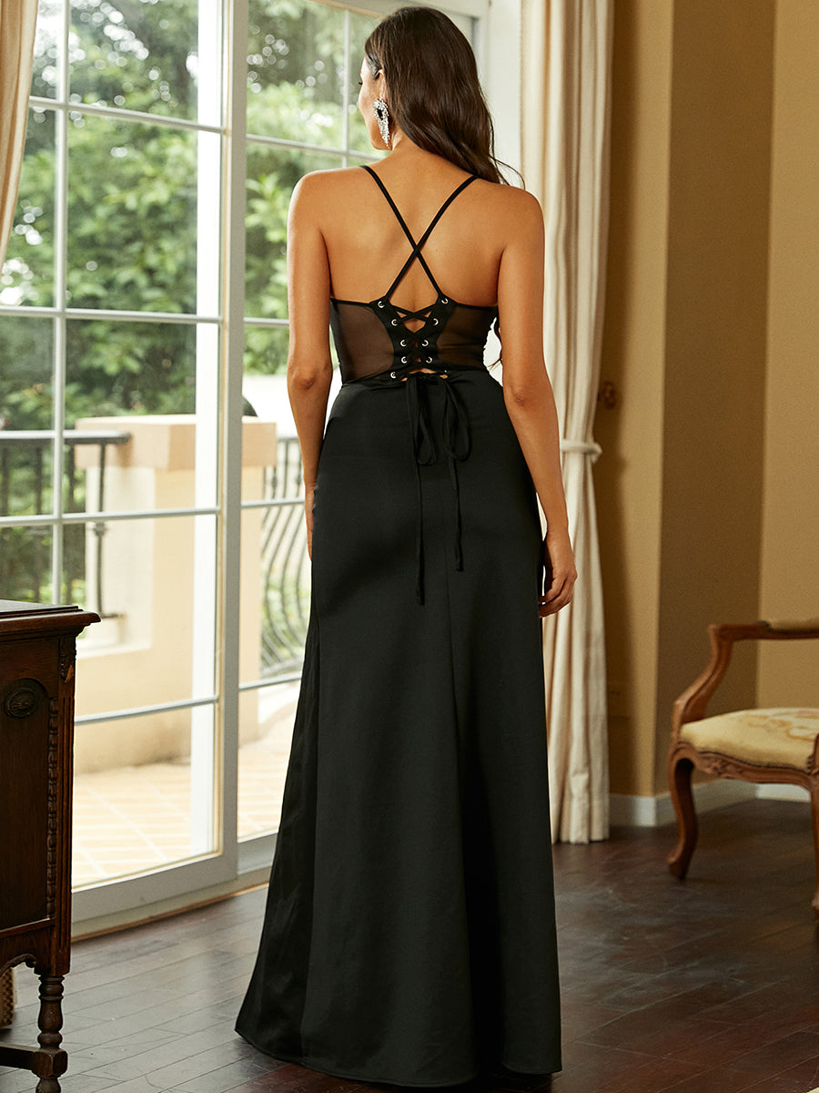 Azina -XJ980 V-neck Sheath Slit Long Gown