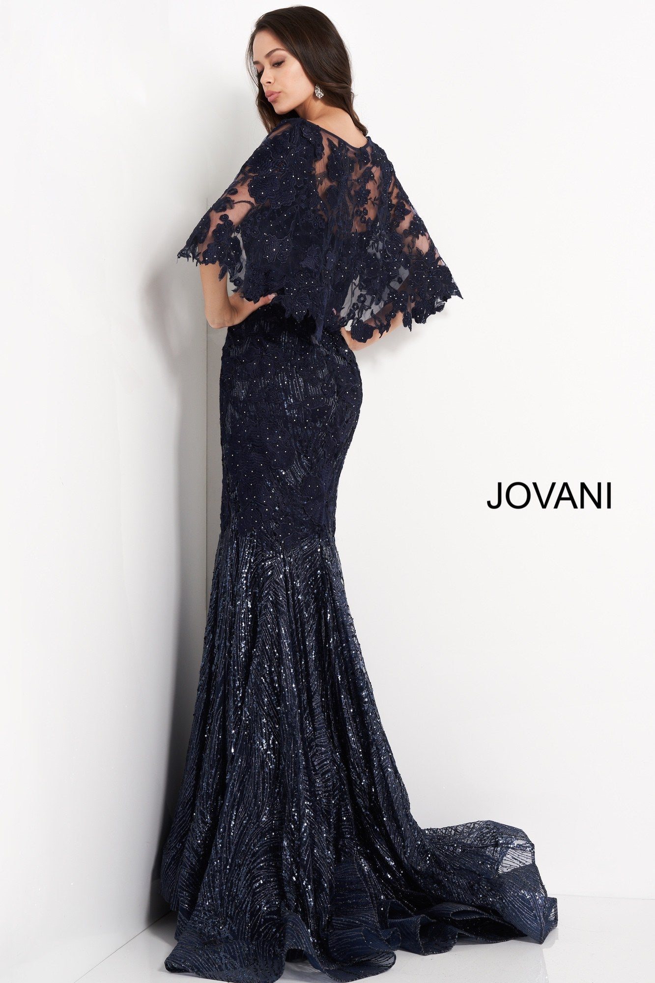 Jovani -03158 Lace Embellished Sequin Sheath Dress