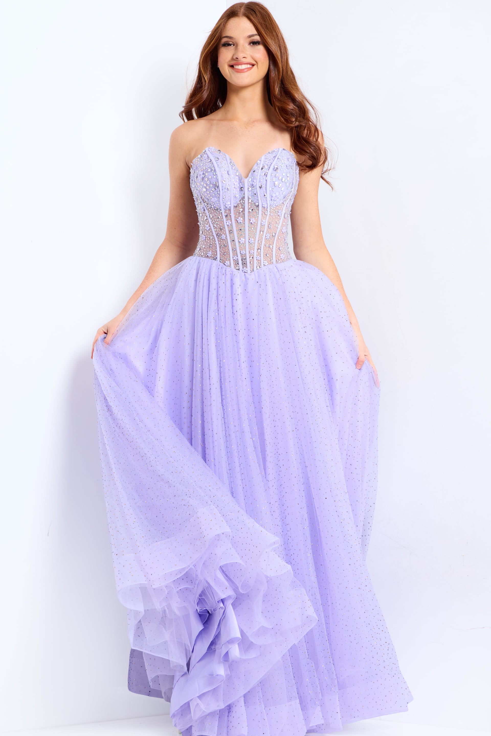 Jovani -48309 Long Beaded Corset Sweetheart Ballgown
