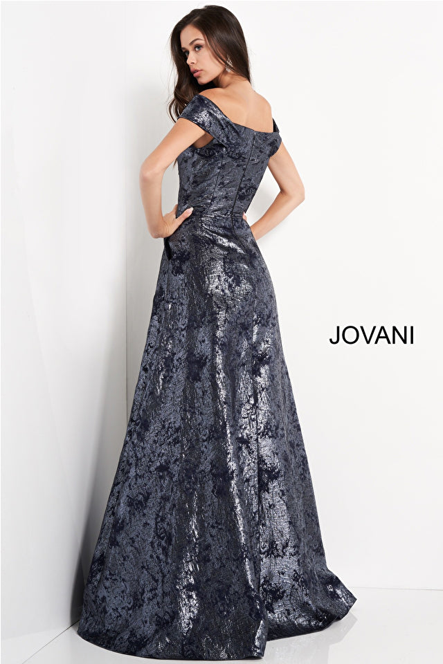 Metallic Off Shoulder A-Line Gown By Jovani -03674