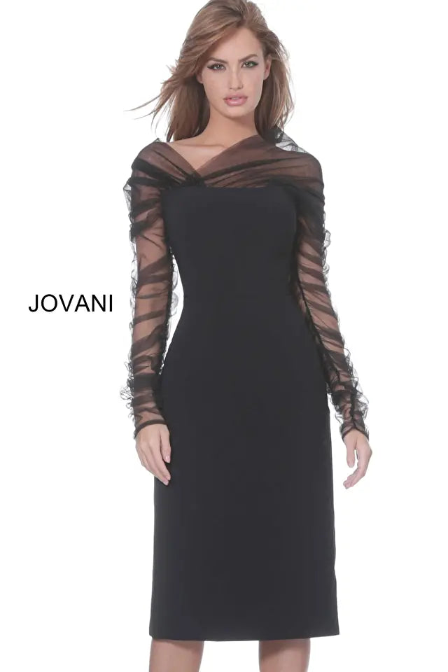 Jovani -03810 Long Sleeve Knee Length Cocktail Dress