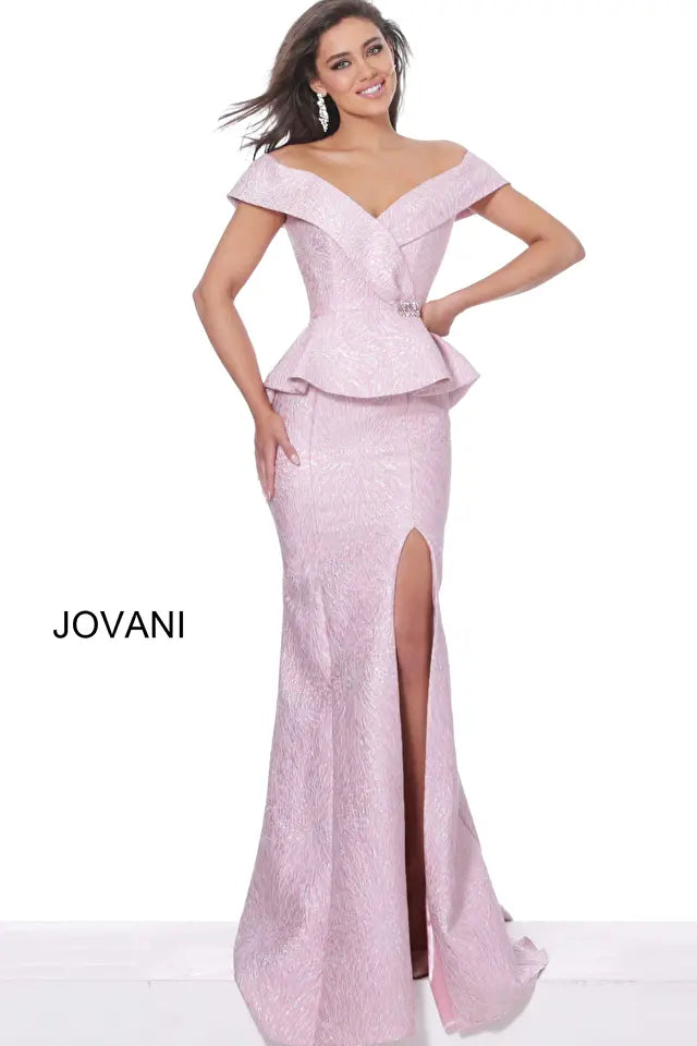 Jovani -03944 Off the Shoulder High Slit Mermaid Gown
