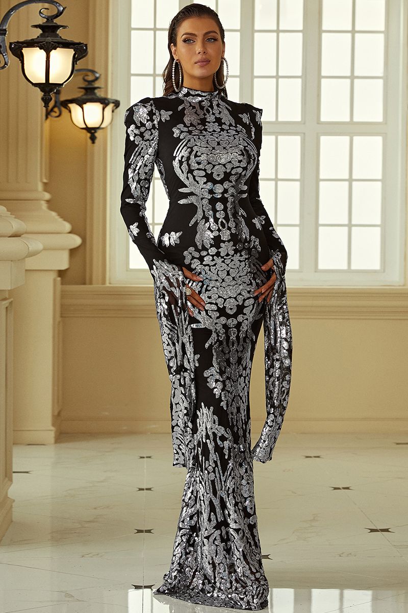 Azina -XJ1262 Long Sleeve Mermaid Sequin Formal Dress