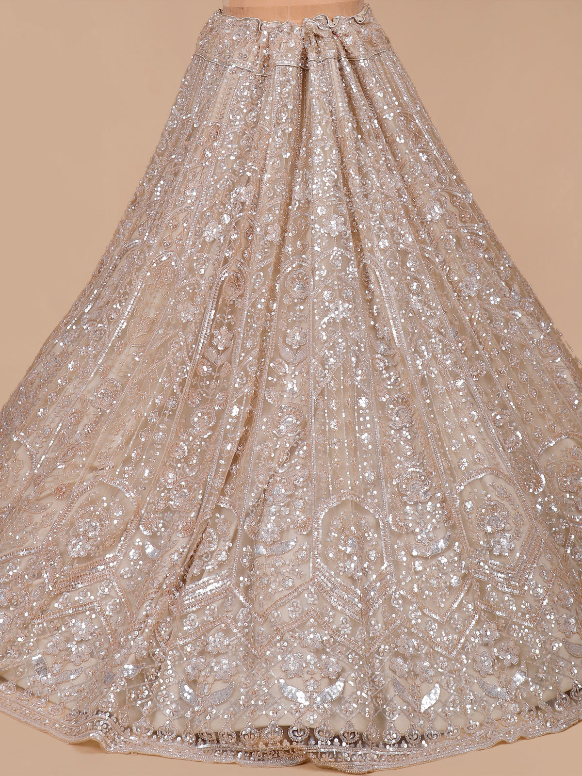 MyFashion KLS-2552 Chickoo Velvet Glow Beads & Sequin Crafted Net Lehenga