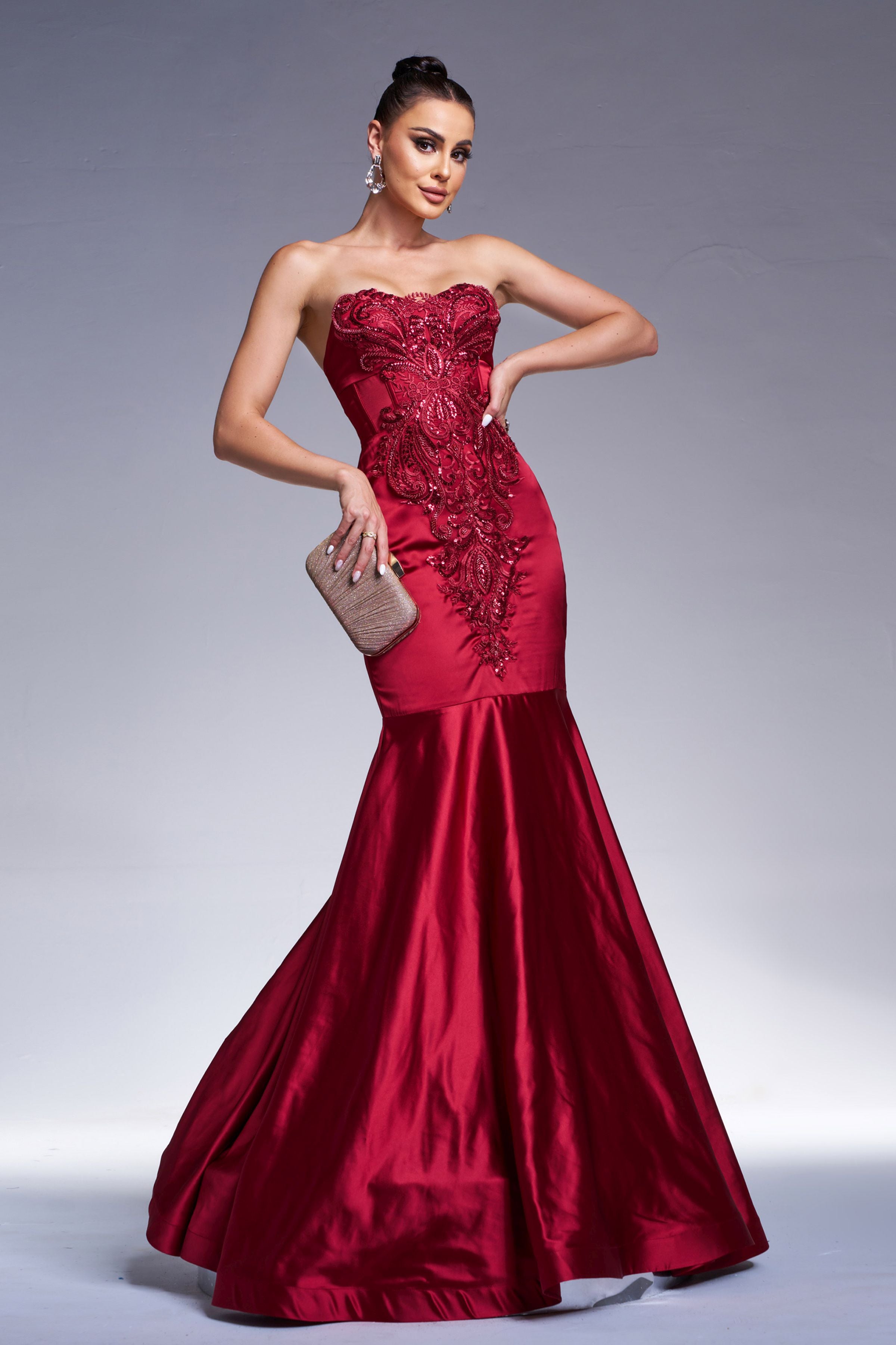 Azina -RX70101 Fitted Mermaid Mikado Gown With Beaded Strapless Neckline