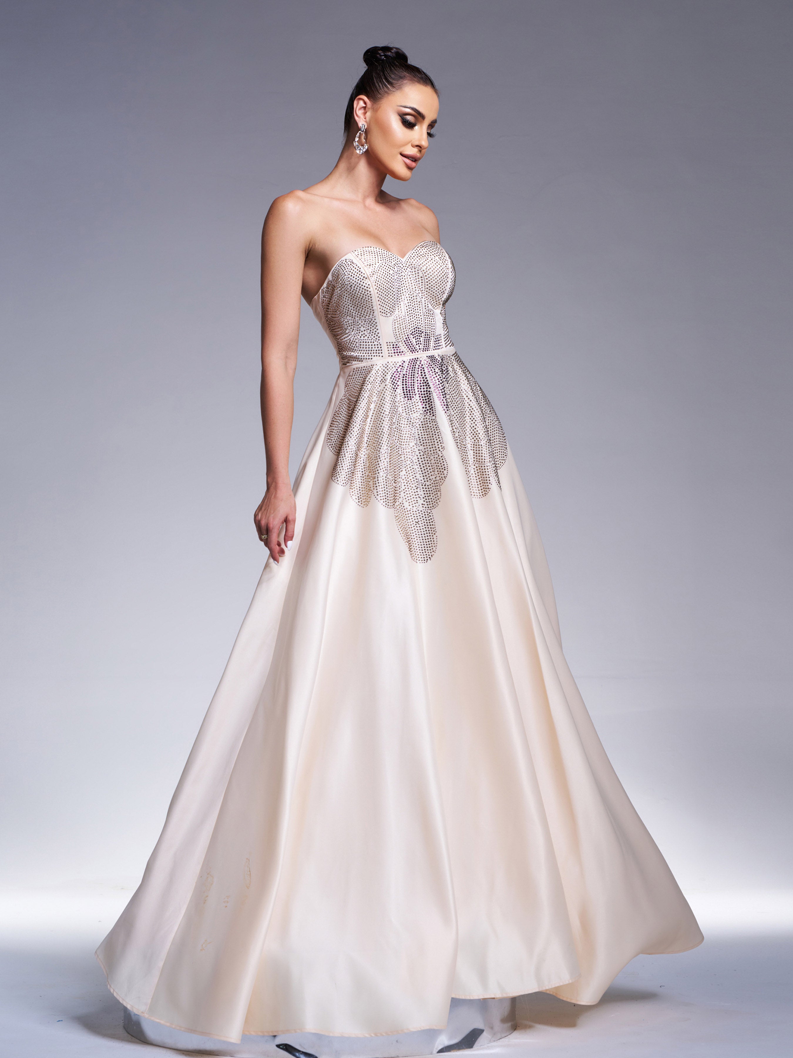 Azina -RJ11900 Applique Strapless A-line Long Gown