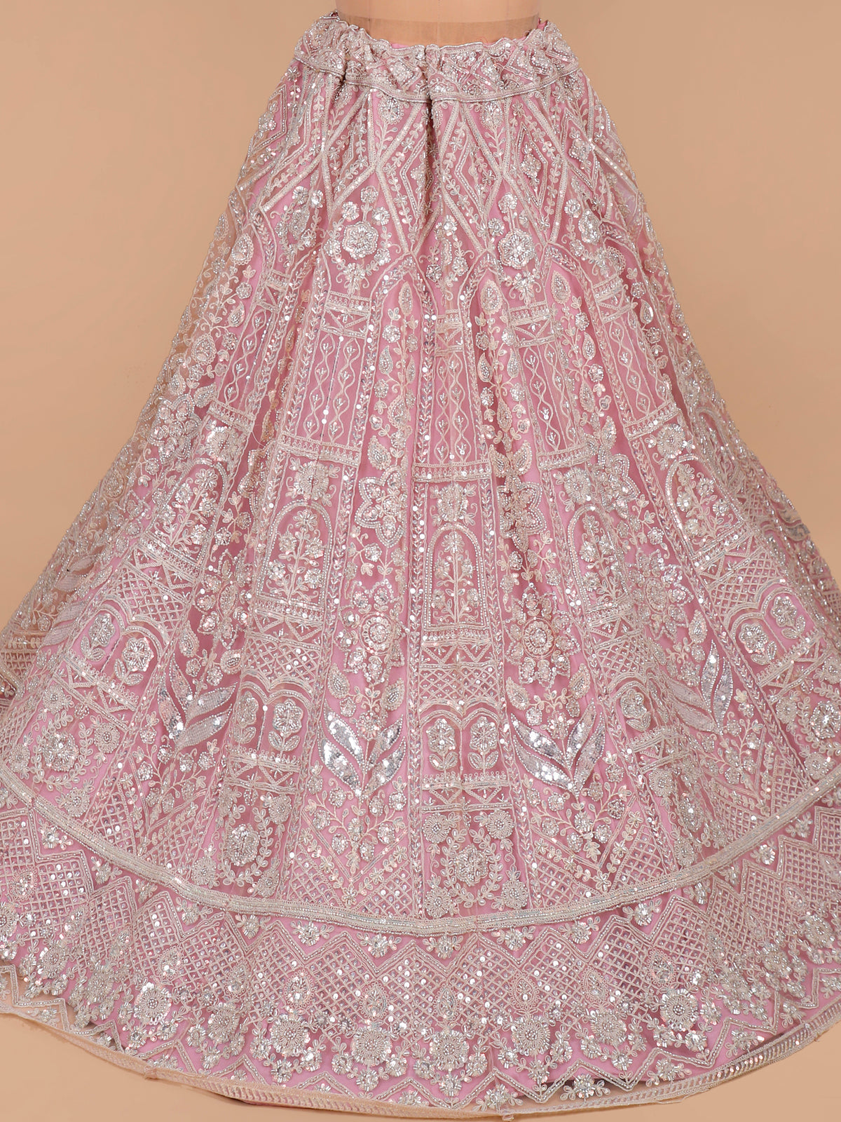 MyFashion KLS-2565 Light Pink Beads & Sequin Embellished Net Lehenga