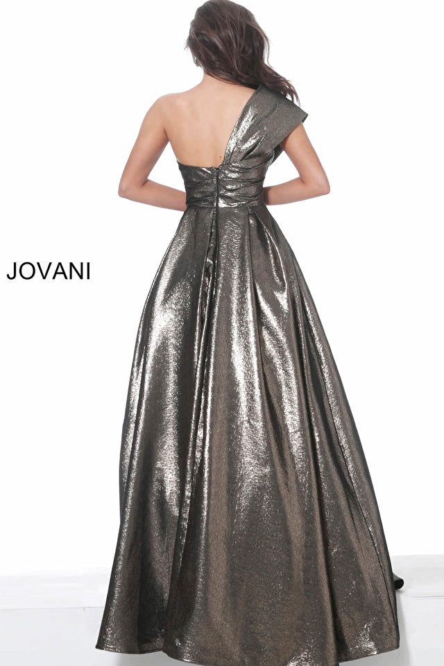Metallic One Shoulder A-Line Gown By Jovani -04170