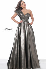 Metallic One Shoulder A-Line Gown By Jovani -04170