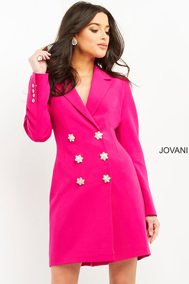 Double Breasted Form Fitting Blazer Dress By Jovani -04172