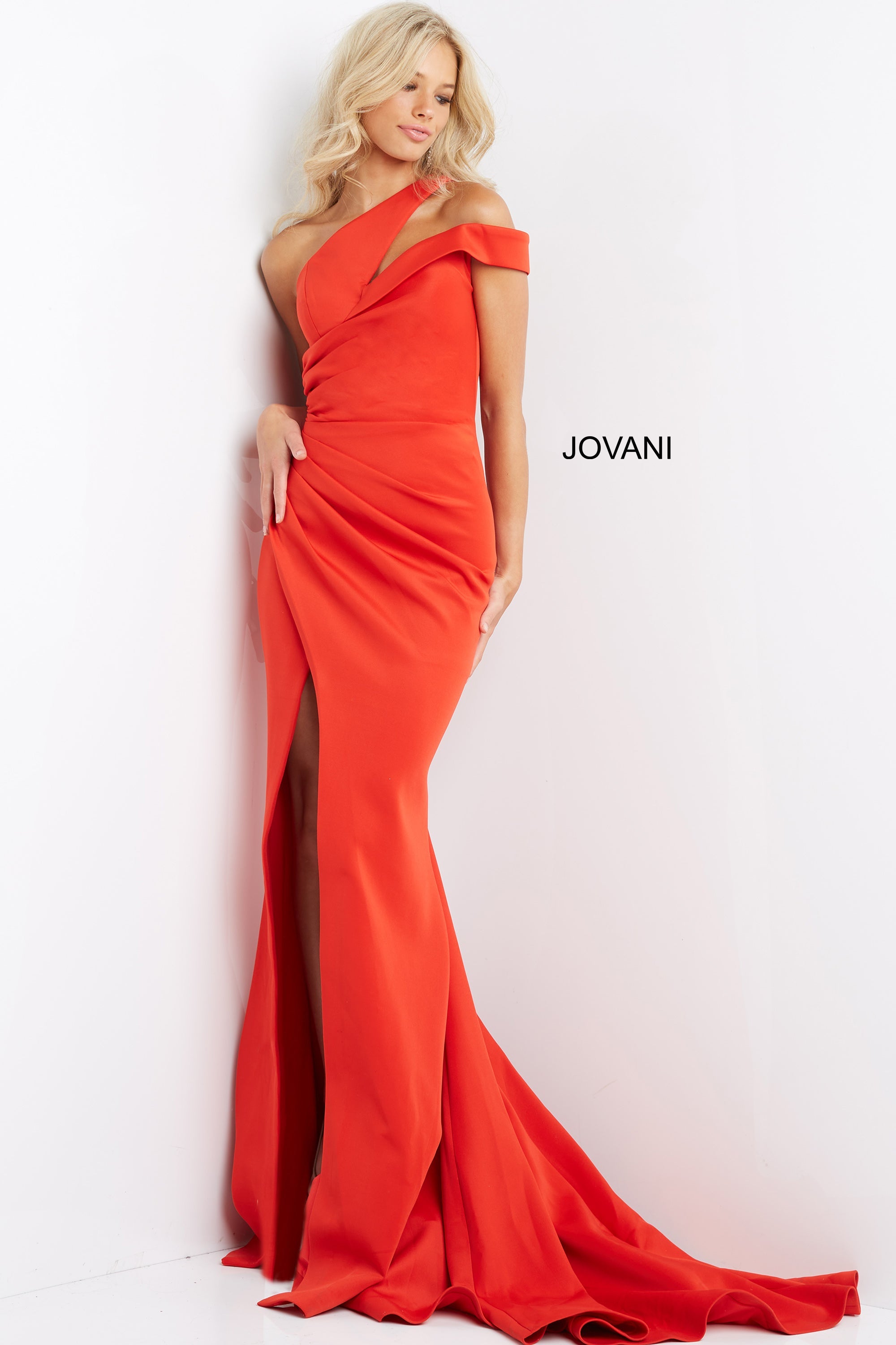 One Shoulder Ruched Evening Dress 01 By Jovani -04222