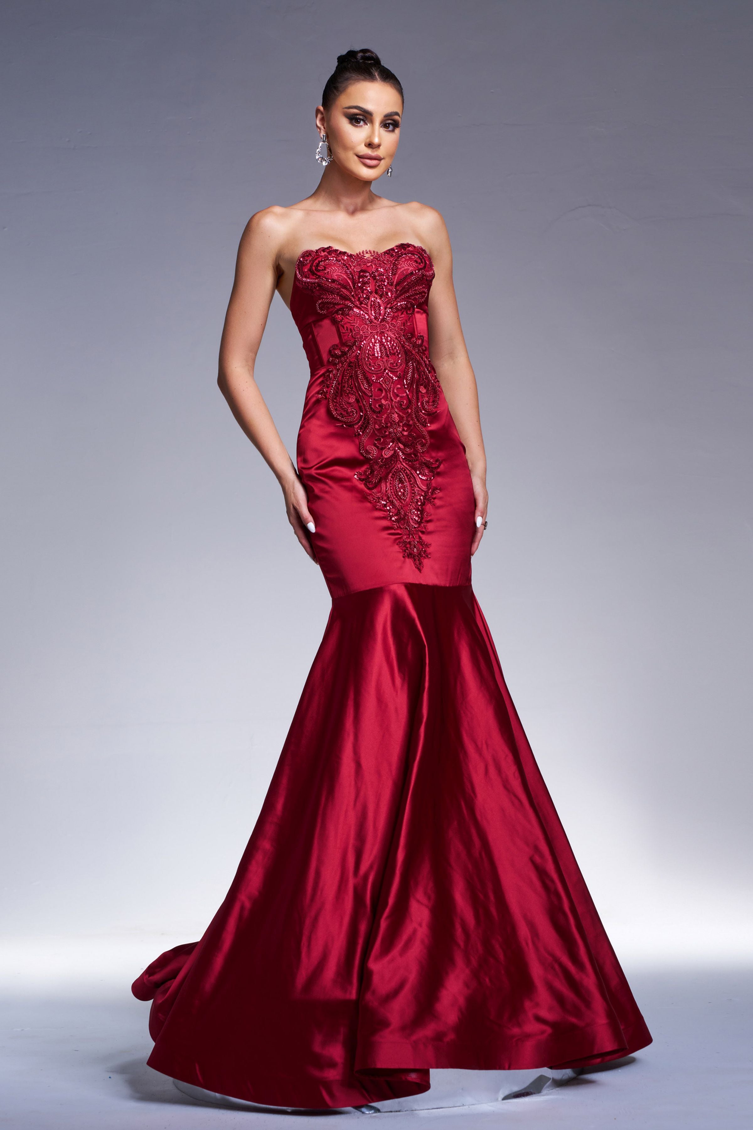Azina -RX70101 Fitted Mermaid Mikado Gown With Beaded Strapless Neckline