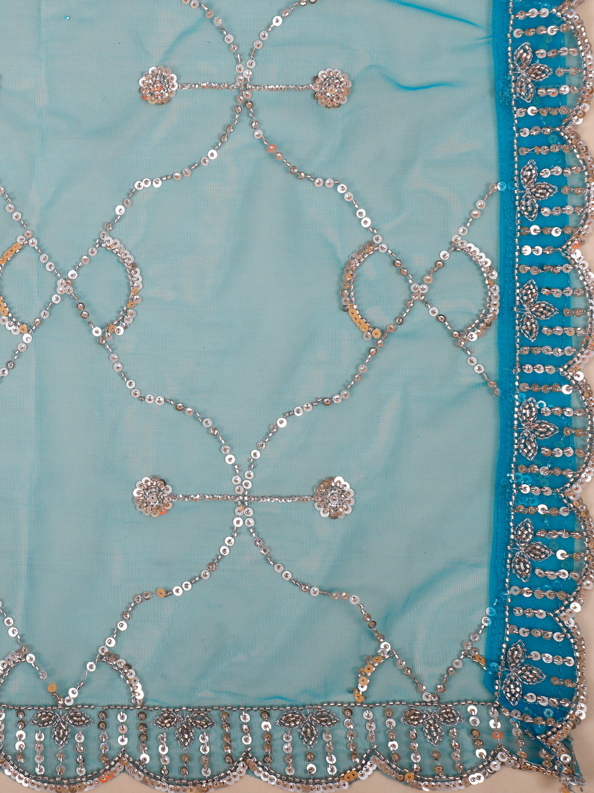 MyFashion KLS-2489 Rama Blue Noorani Flare Net Lehenga
