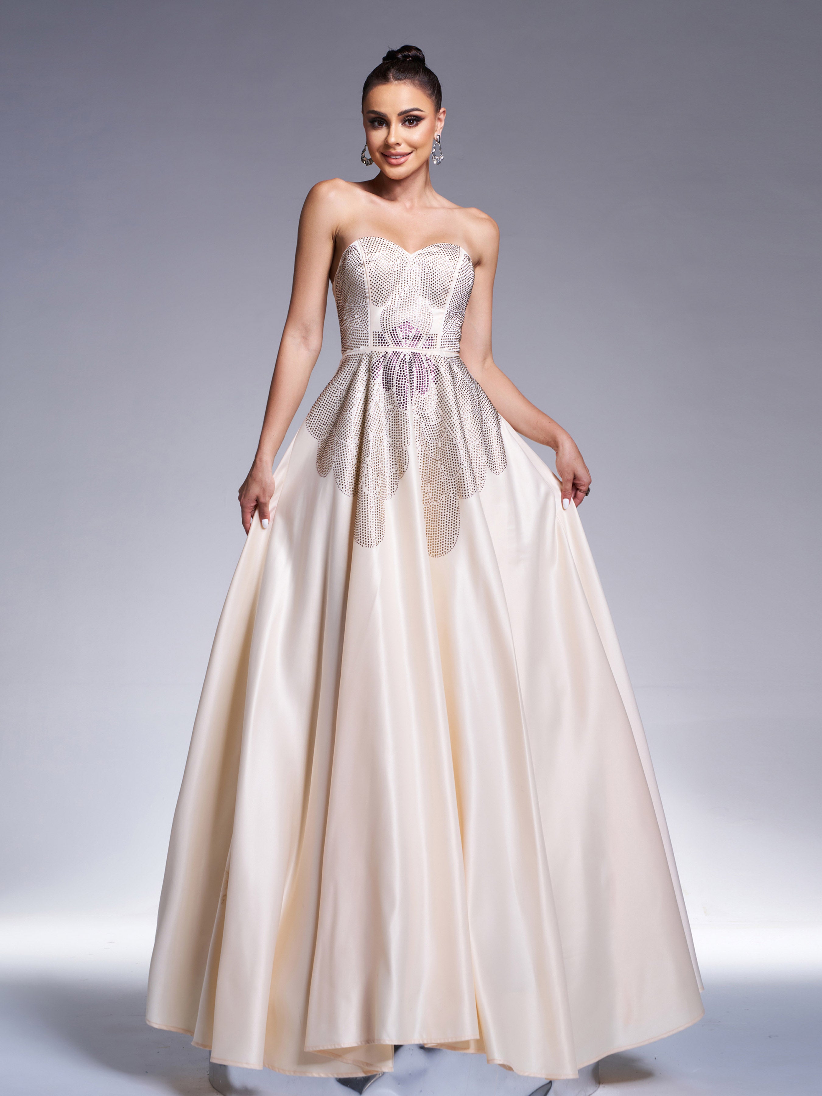 Azina -RJ11900 Applique Strapless A-line Long Gown