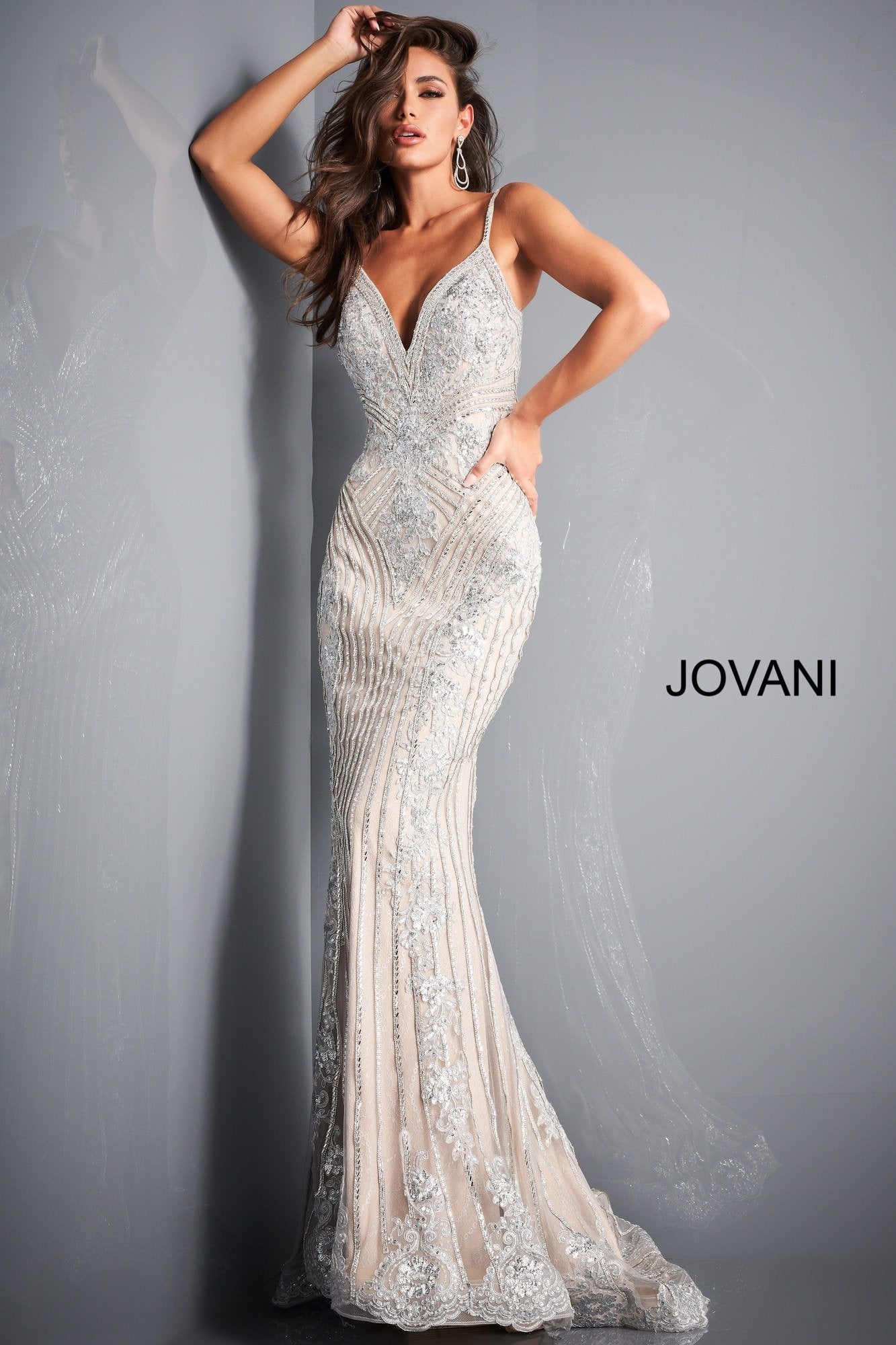 Spaghetti Strap V Neck Prom Dress By Jovani -05752