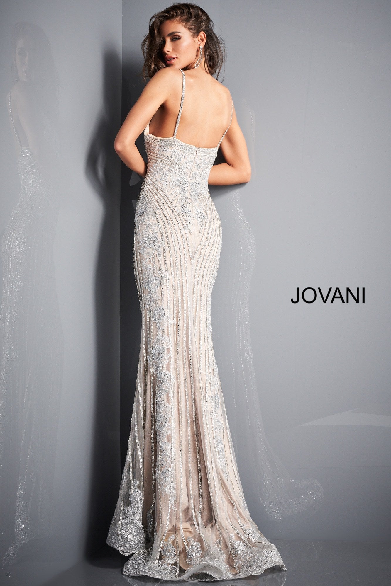 Spaghetti Strap V Neck Prom Dress By Jovani -05752