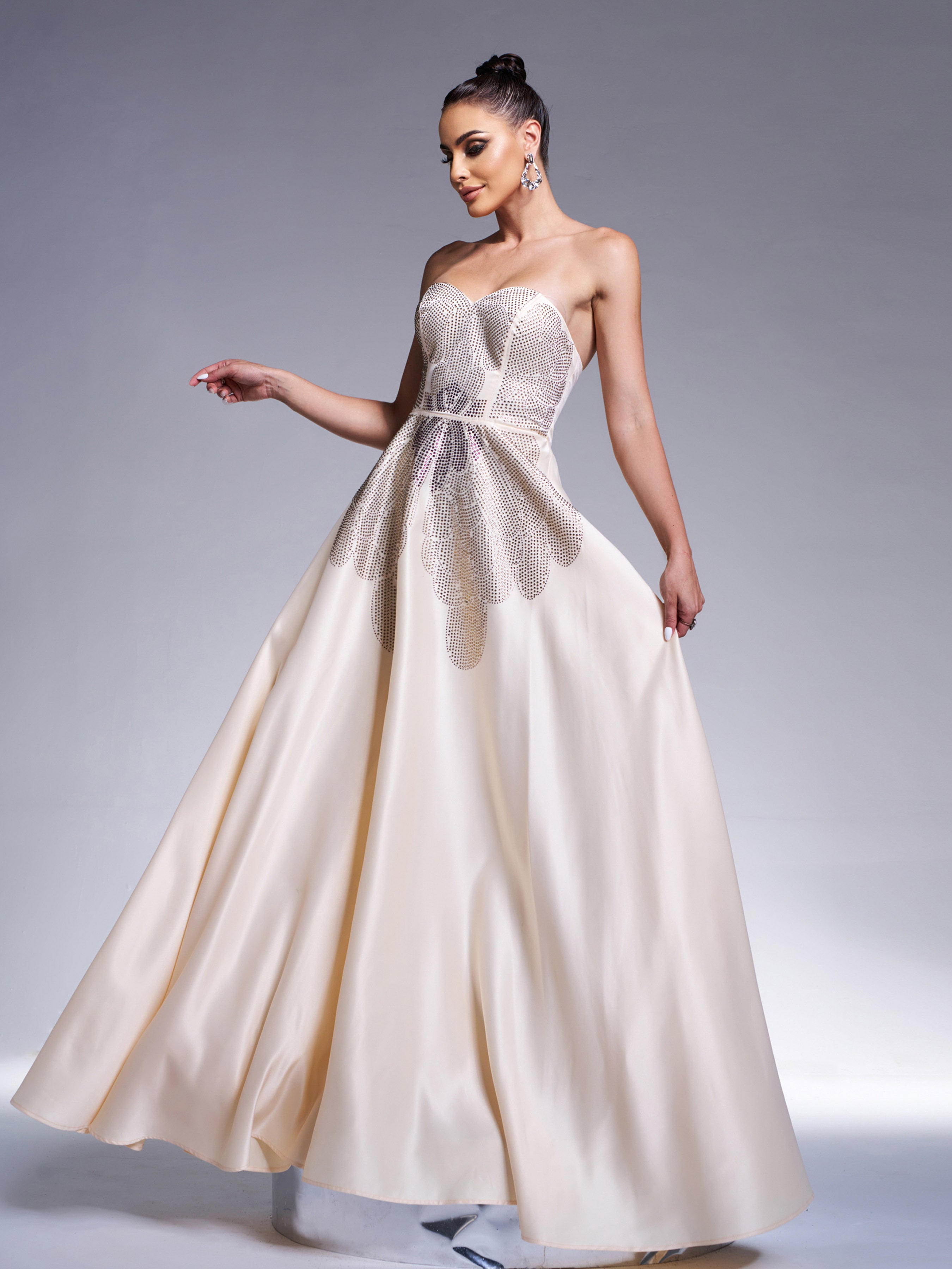 Azina -RJ11900 Applique Strapless A-line Long Gown