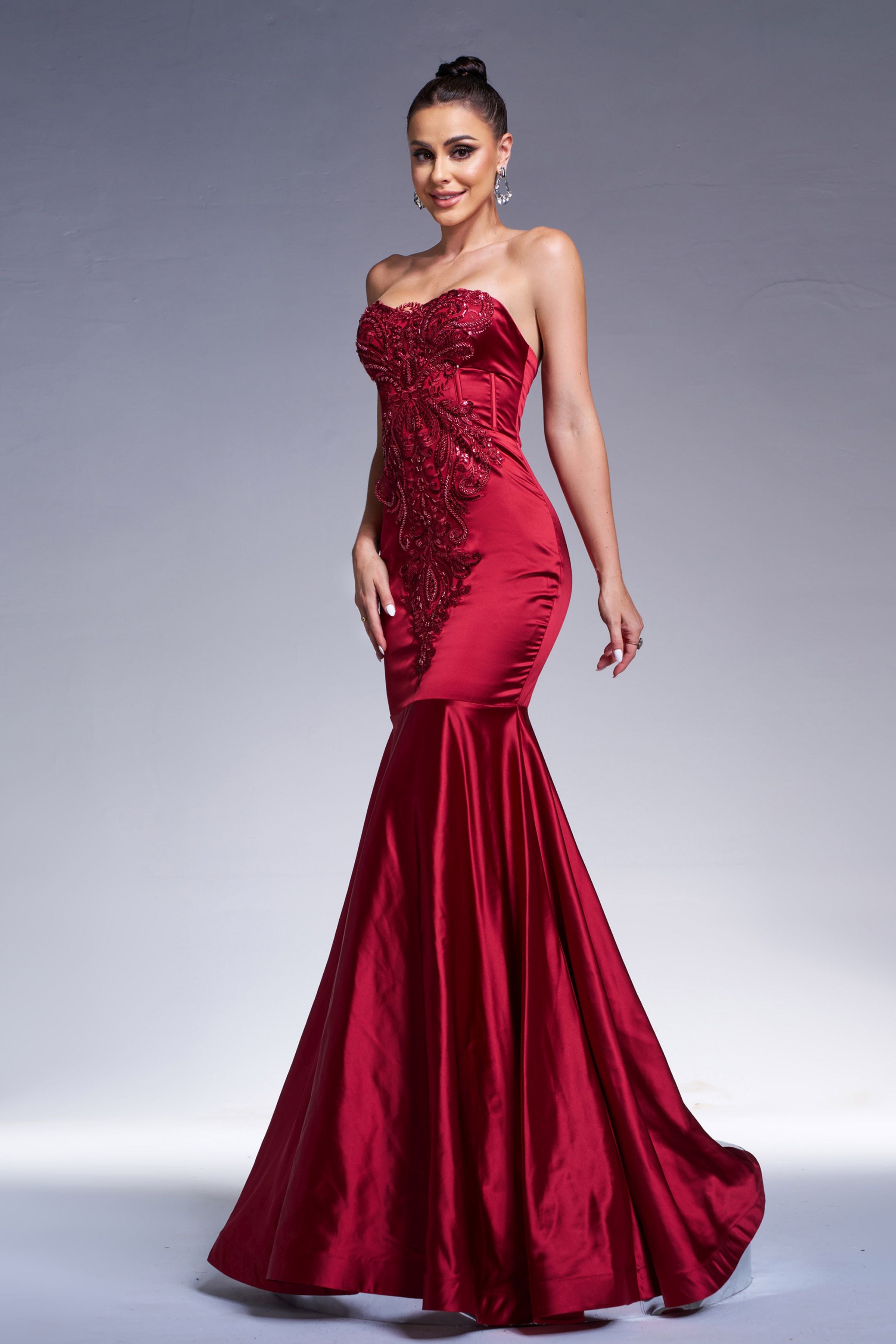 Azina -RX70101 Fitted Mermaid Mikado Gown With Beaded Strapless Neckline