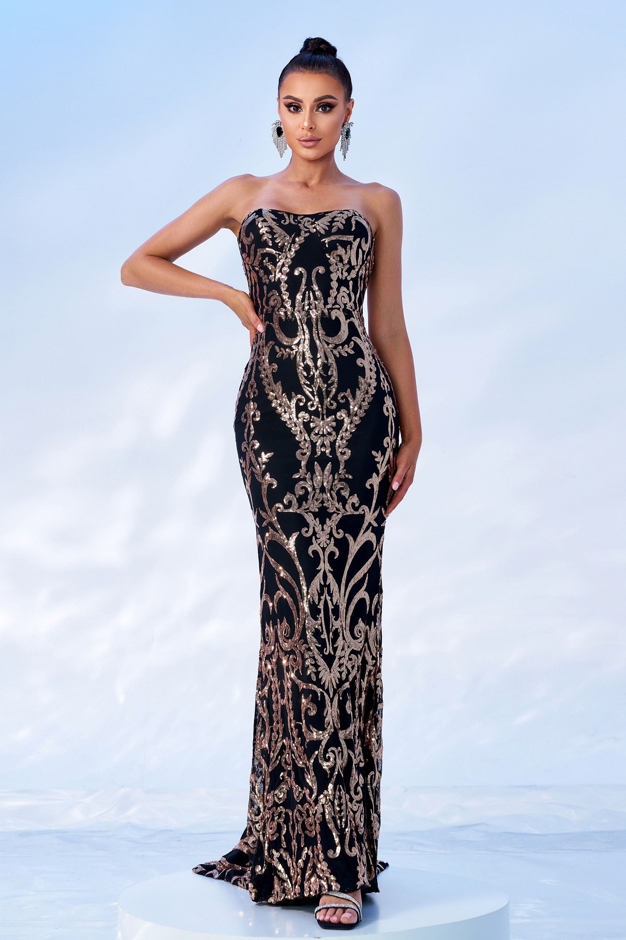 Azina -FT8888 Sequin Fitted Strapless Sheath Gown