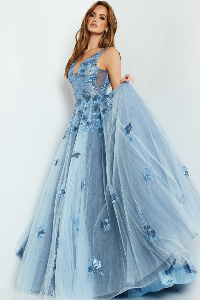 Floral Sheer Tulle Ballgown By Jovani -06286