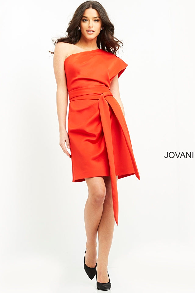 One-Shoulder Scuba Sheath Short Dress By Jovani -06316