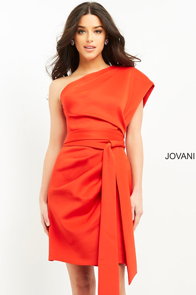 One-Shoulder Scuba Sheath Short Dress By Jovani -06316