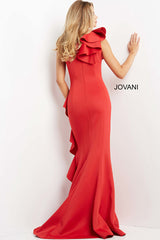 One Shoulder Ruffle Evening Dress By Jovani -06603