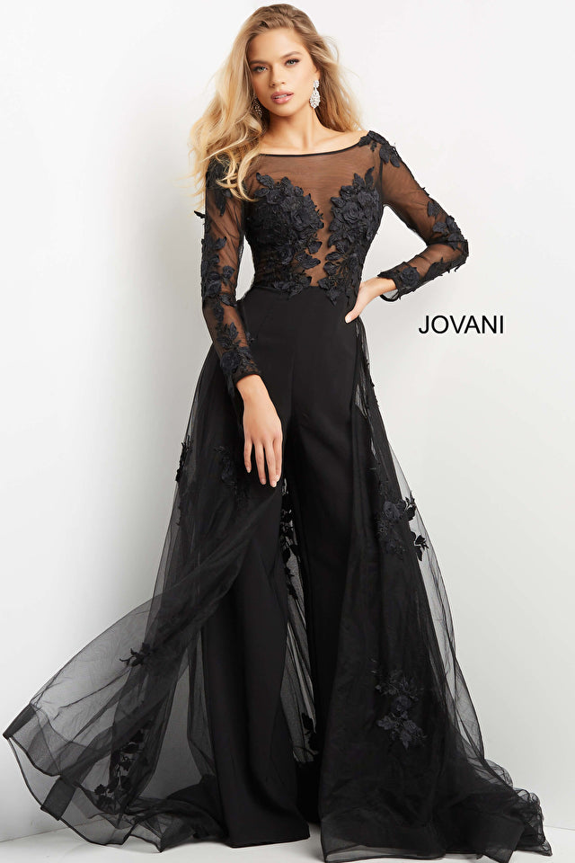 Lace Bodice Long Sleeve Jumpsuit By Jovani -06609