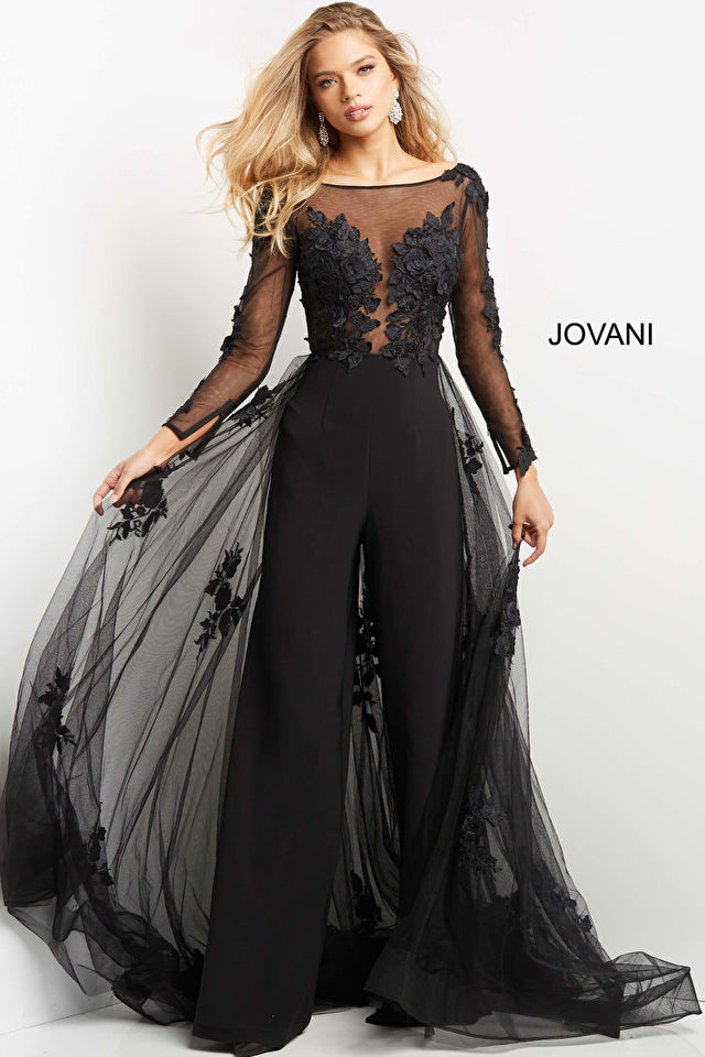 Lace Bodice Long Sleeve Jumpsuit By Jovani -06609