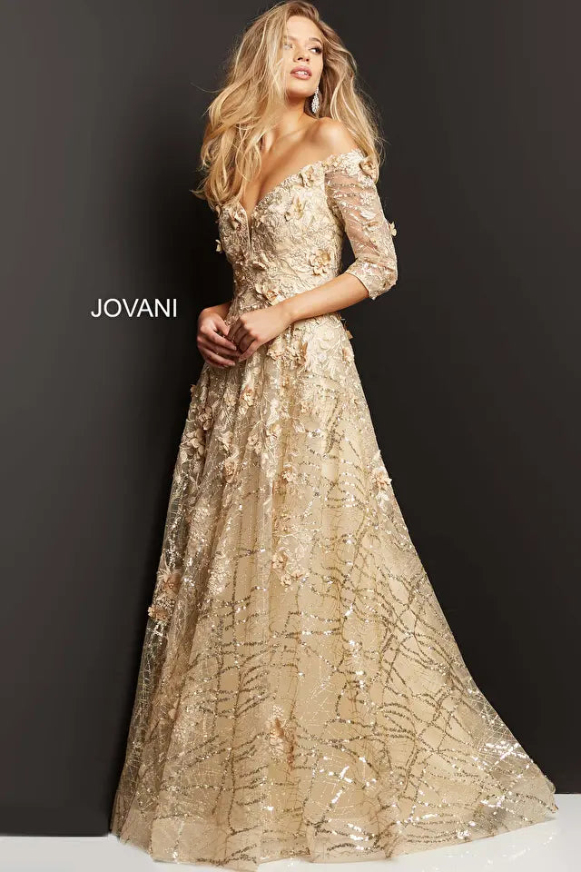 Jovani -06636 Embellished Off Shoulder A Line Gown