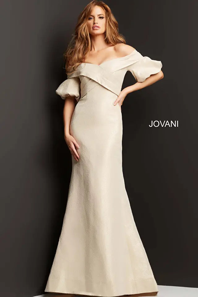 Jovani -06831 Off the Shoulder Short Sleeve Dress