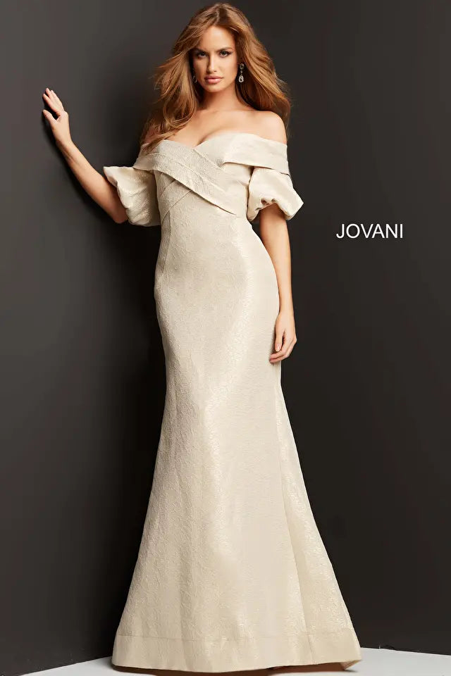 Jovani -06831 Off the Shoulder Short Sleeve Dress