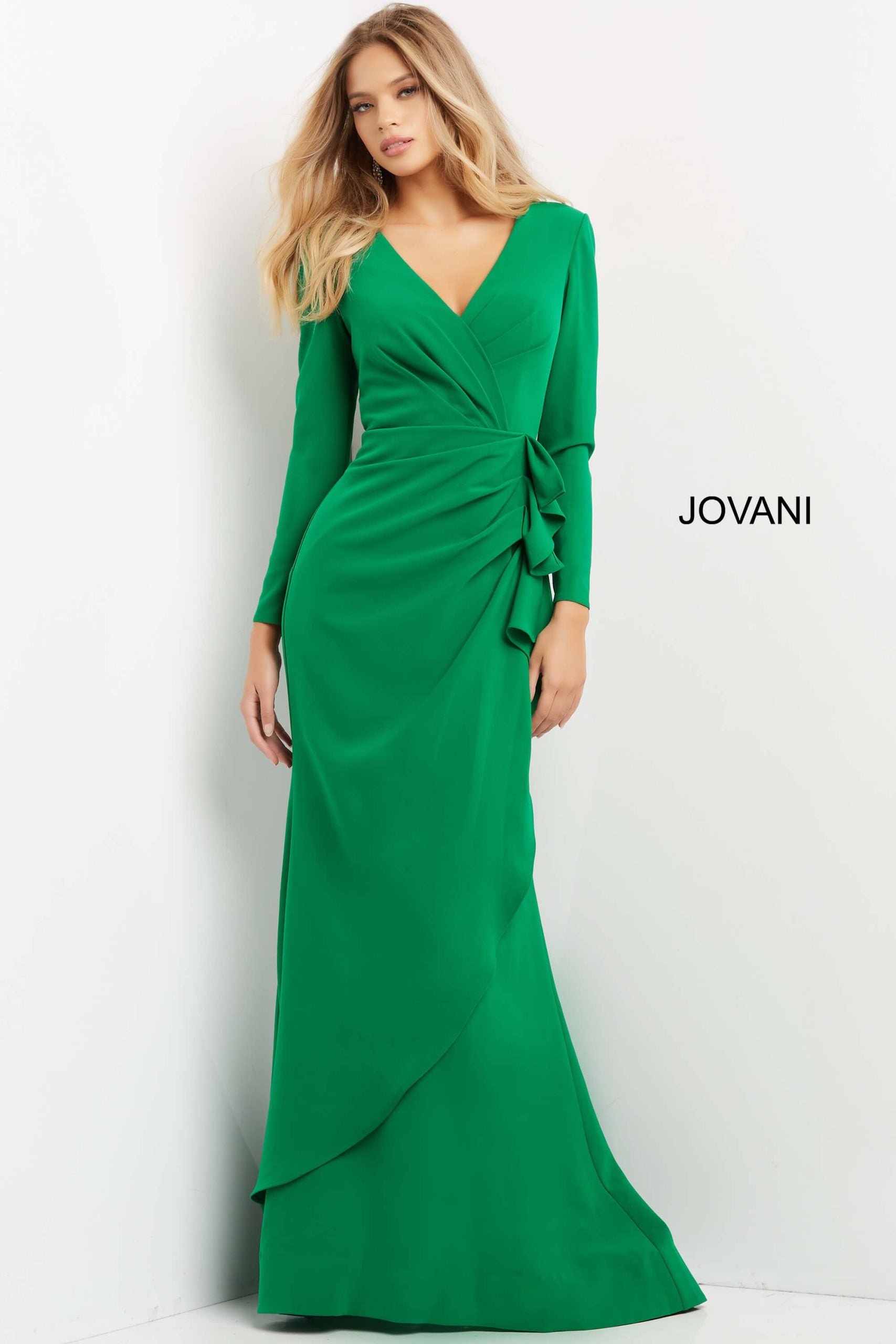 Draped Long Sleeve Trumpet Dress By Jovani -06995