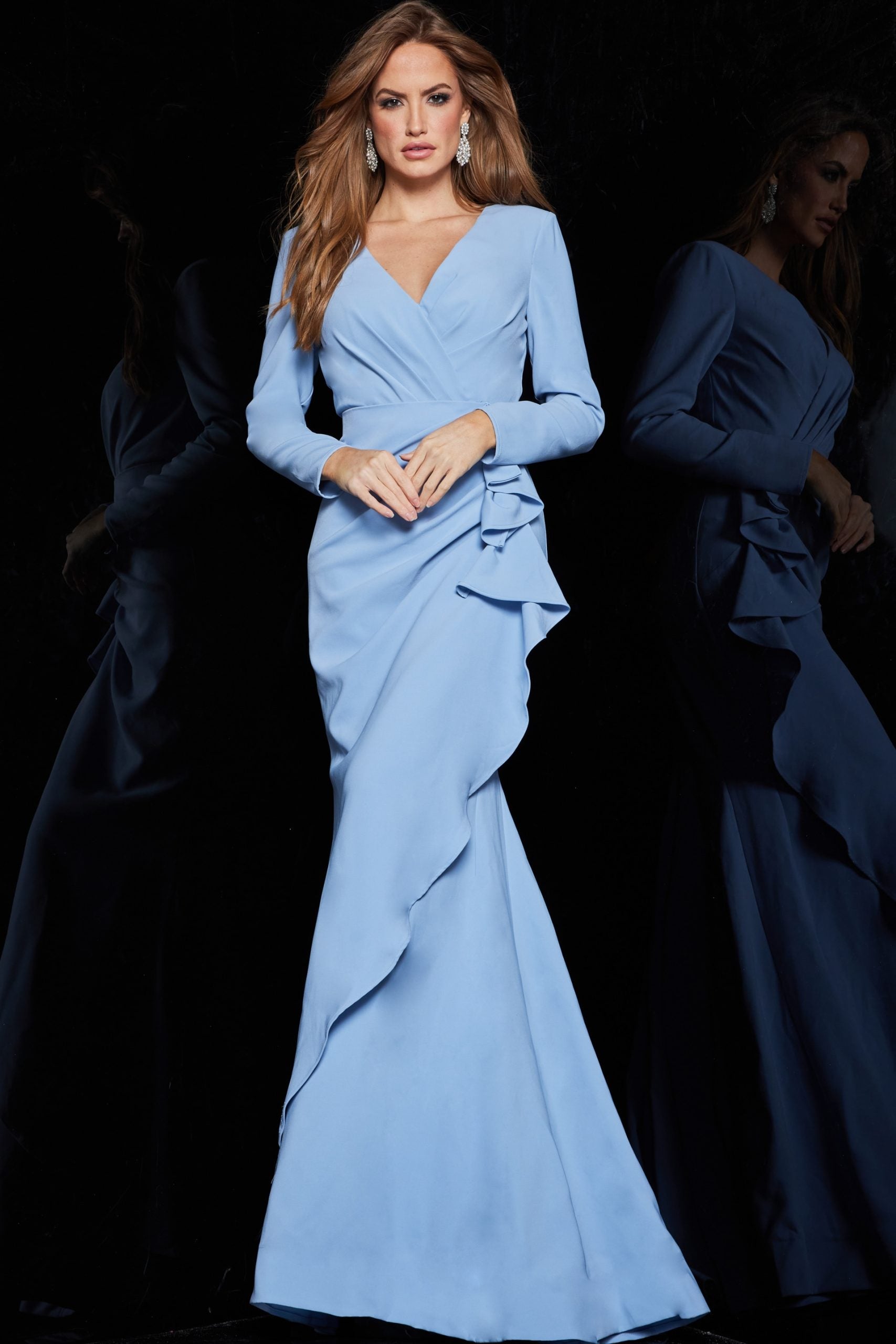 Draped Long Sleeve Trumpet Dress By Jovani -06995